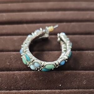 Chaps Silver and Blue-Green Hoop Earrings